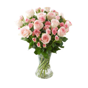 Florero de 12 rosas y mini rosas