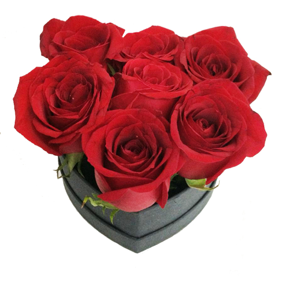 Caja corazón con 06 rosas