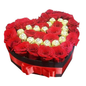 Caja Corazón con Rosas y Bombones Ferrero Rocher