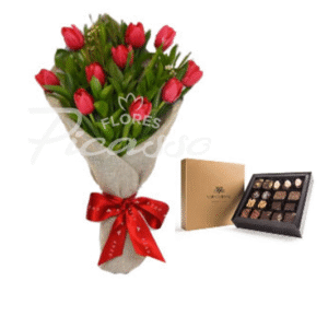 Ramo de tulipanes con Bombones Varsovienne 190 Grs.