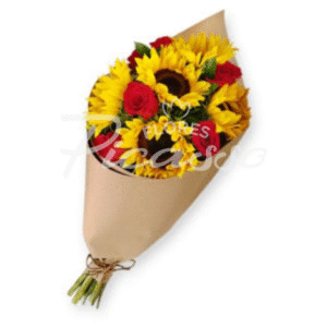 Ramo con 6 rosas y 6 girasoles
