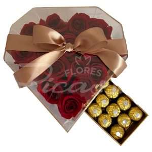 Caja Diamond con Rosas y Bombones Ferrero