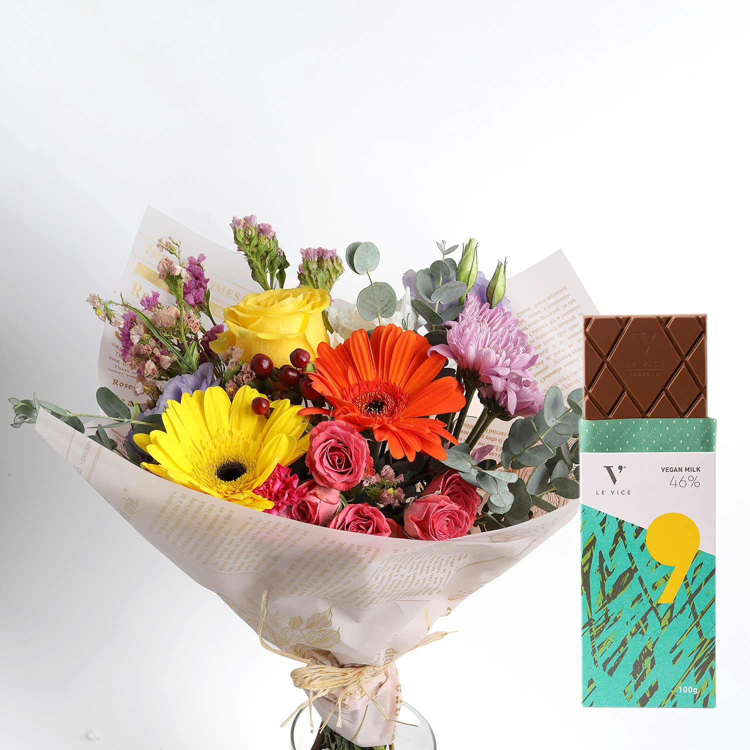 Ramo de Flores Profumo Primaveral con Tableta de Chocolate Le Vice 100 grs.